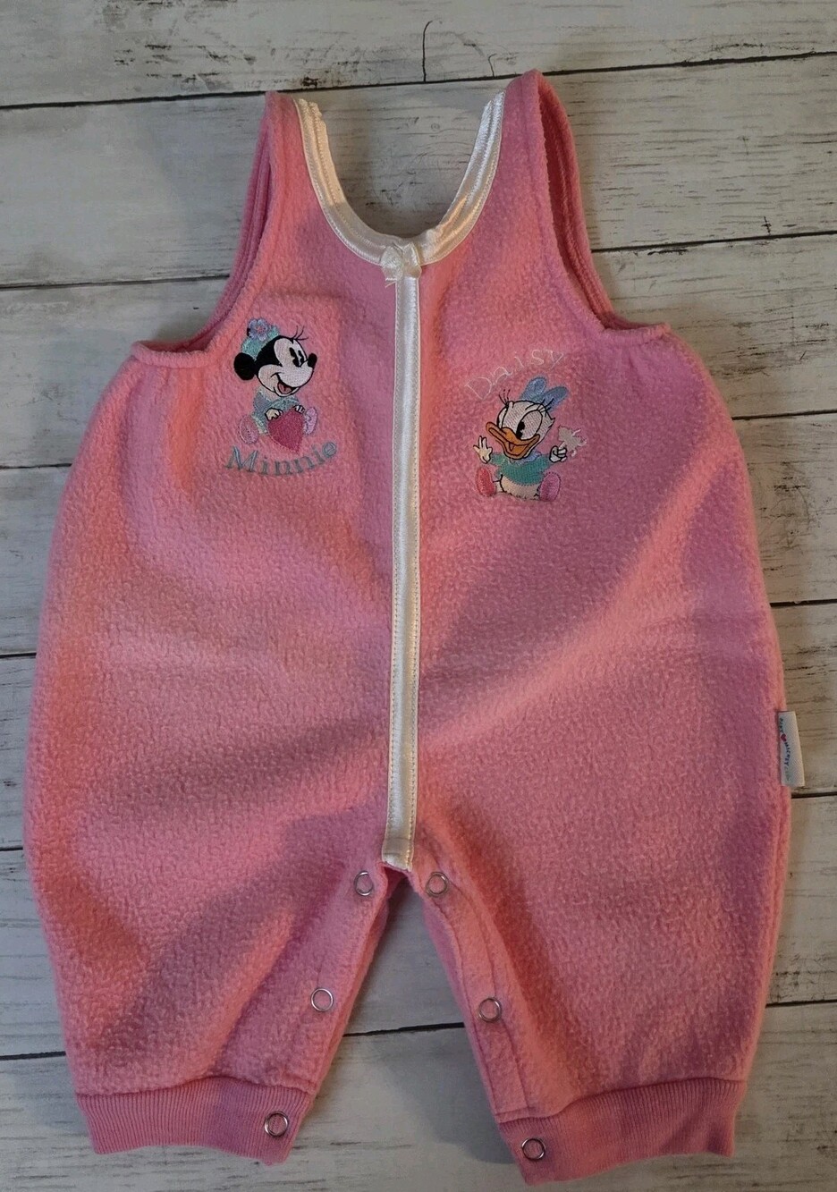 Vtg Baby Mickey & Co Jumper Minnie Daisy Fleece Romper 3/6M Overall Baby Sleeper